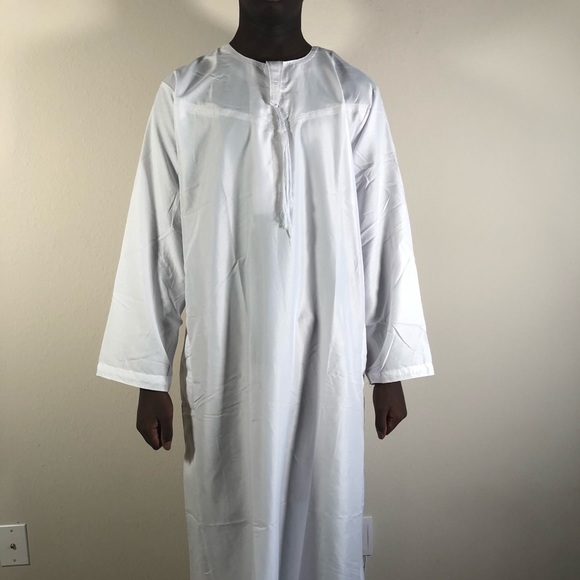 Men Jilbab Jalabiya Djellaba Kaftan WHITE COTTON Muslim thobe men long robe - Picture 2 of 11
